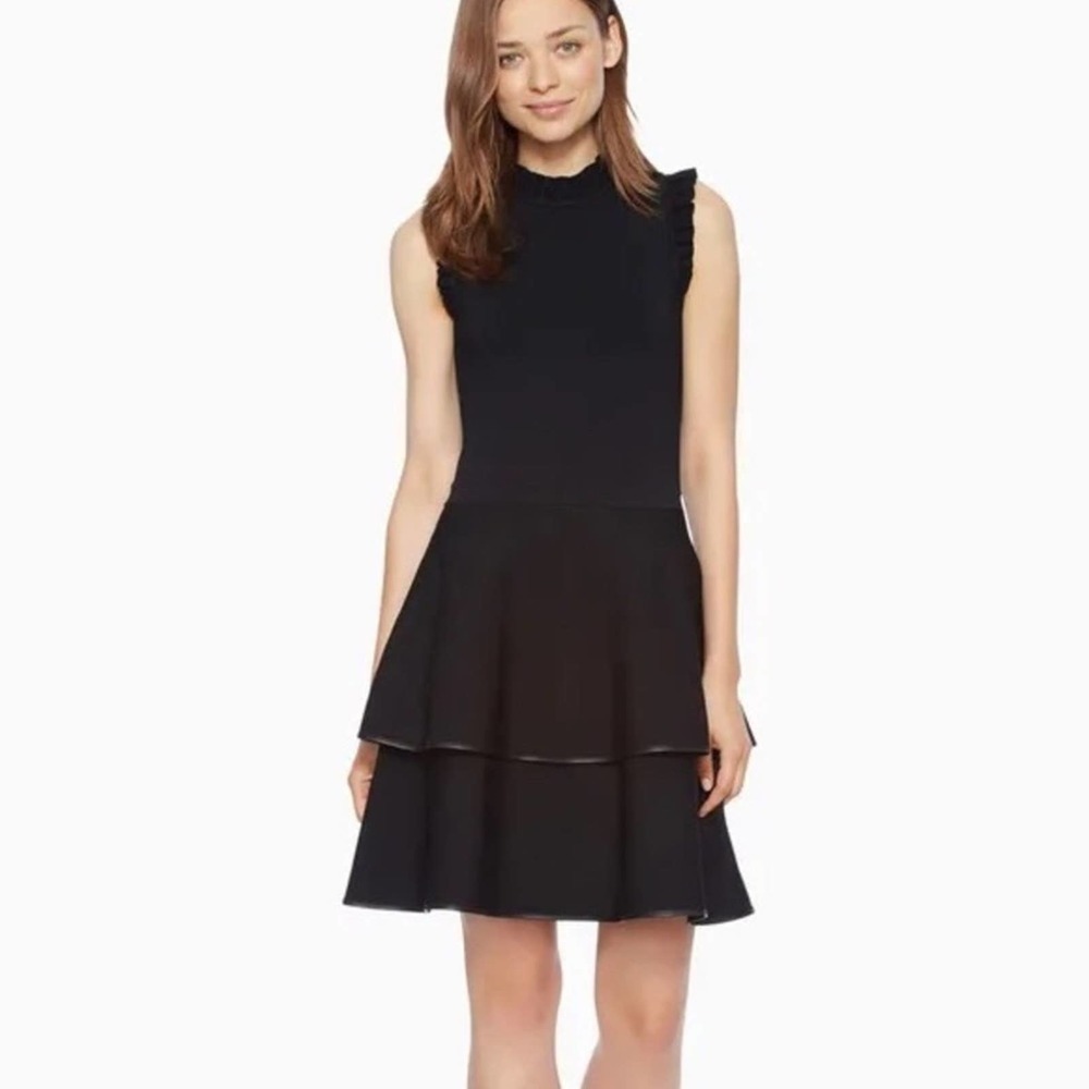 Parker Ryker Black Mock Neck Tiered Ruffle Dress Size M